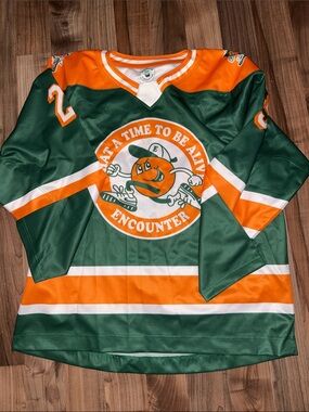 JerseysMadeEasy White, Green & Orange Hockey Jersey - XL
